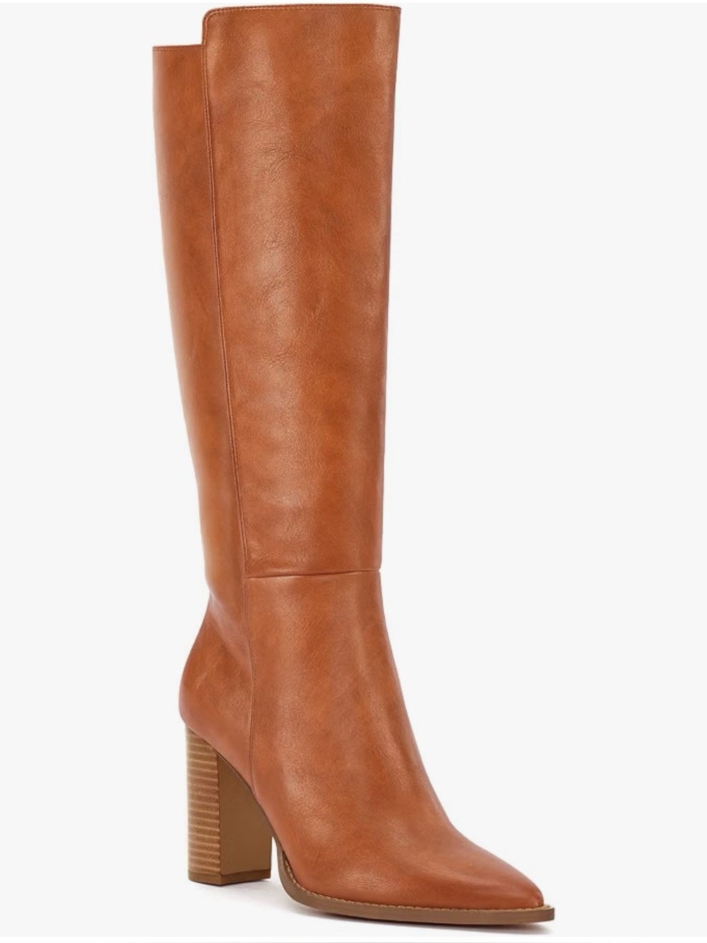NWOT Juliet Holy Stacked Block Heel Pointed Toe Riding Boot Brown Boots